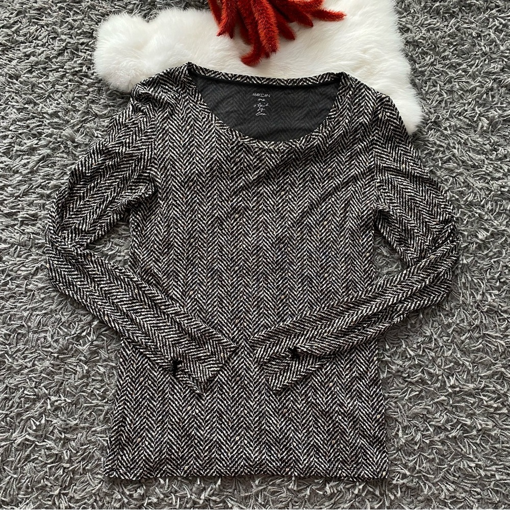 Marc Cain Long Sleeve Top - Black & White Herringbone